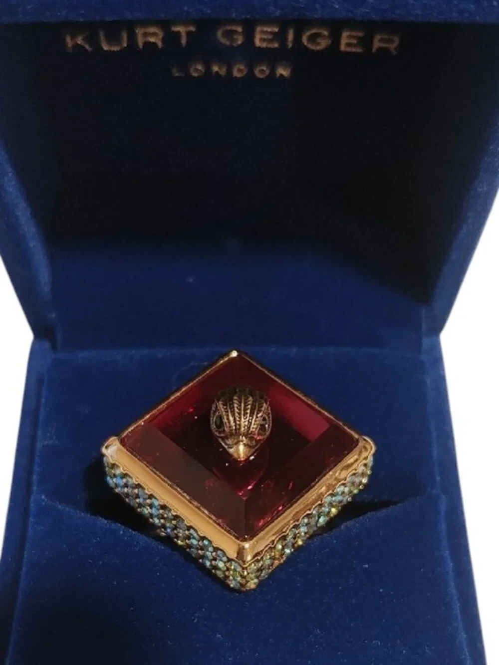 Kurt Geiger London Square Stone Cocktail Ring Pink NWT